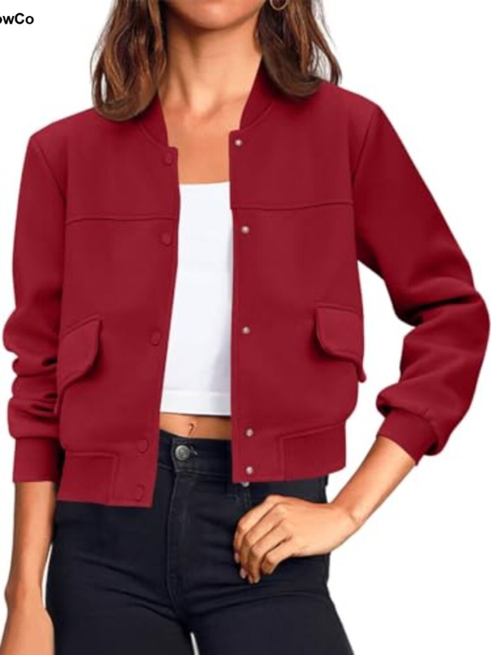 Cropped Bomber Jacket Women Button Down Varsity Casual Outerwear
